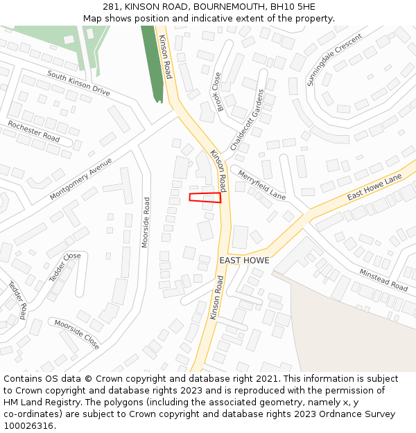 281, KINSON ROAD, BOURNEMOUTH, BH10 5HE: Location map and indicative extent of plot