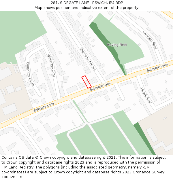 281, SIDEGATE LANE, IPSWICH, IP4 3DP: Location map and indicative extent of plot