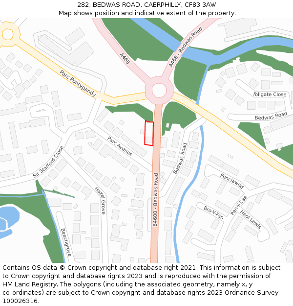 282, BEDWAS ROAD, CAERPHILLY, CF83 3AW: Location map and indicative extent of plot