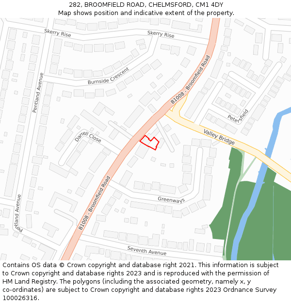 282, BROOMFIELD ROAD, CHELMSFORD, CM1 4DY: Location map and indicative extent of plot