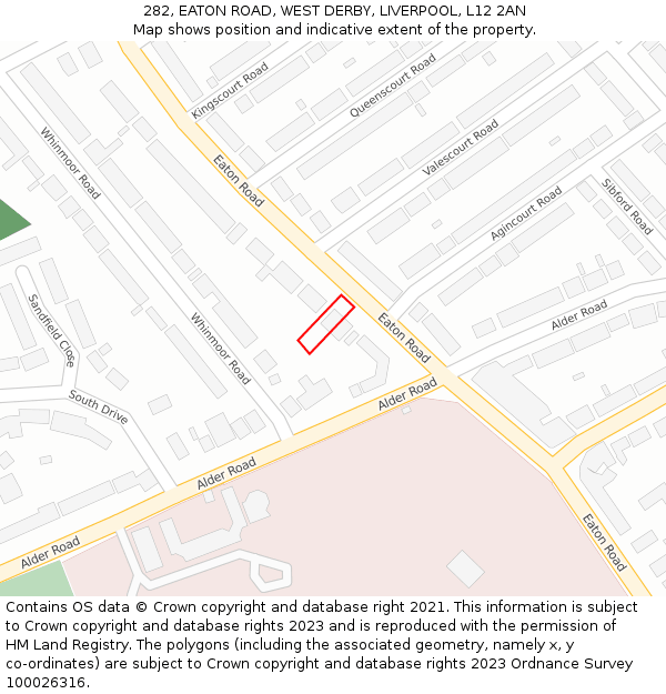 282, EATON ROAD, WEST DERBY, LIVERPOOL, L12 2AN: Location map and indicative extent of plot