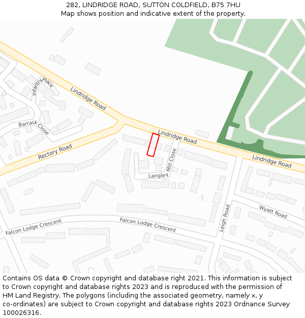 282, LINDRIDGE ROAD, SUTTON COLDFIELD, B75 7HU: Location map and indicative extent of plot