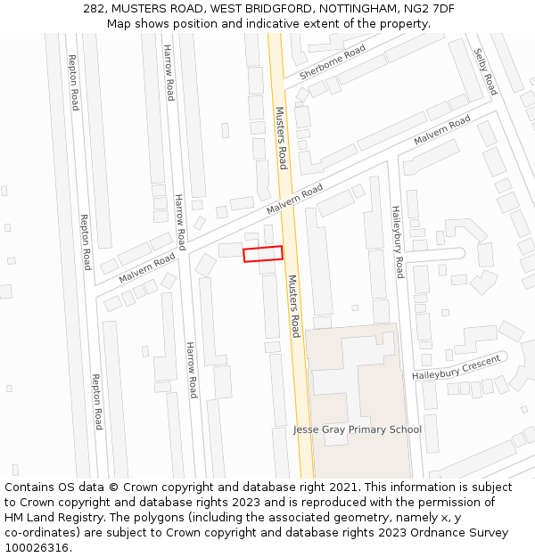 282, MUSTERS ROAD, WEST BRIDGFORD, NOTTINGHAM, NG2 7DF: Location map and indicative extent of plot