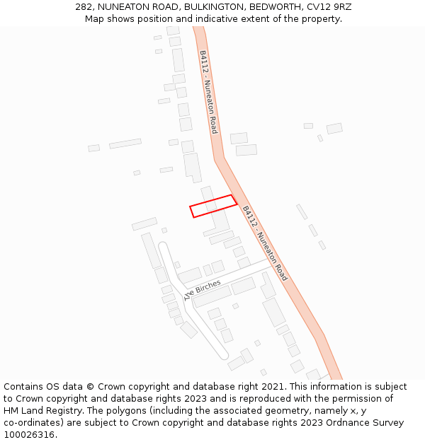 282, NUNEATON ROAD, BULKINGTON, BEDWORTH, CV12 9RZ: Location map and indicative extent of plot