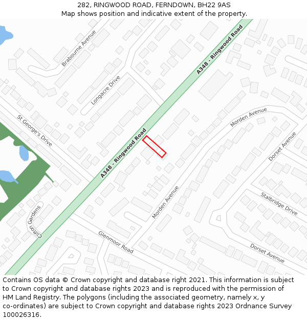 282, RINGWOOD ROAD, FERNDOWN, BH22 9AS: Location map and indicative extent of plot