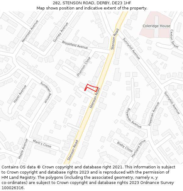 282, STENSON ROAD, DERBY, DE23 1HF: Location map and indicative extent of plot