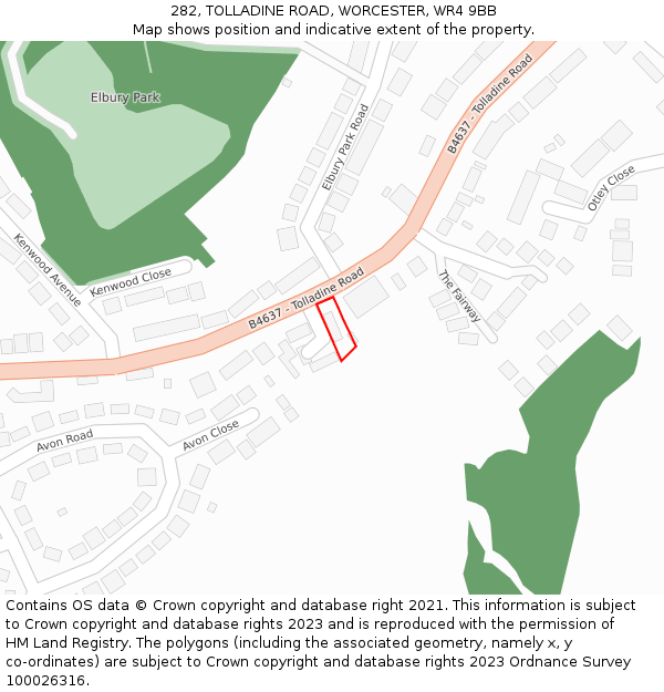 282, TOLLADINE ROAD, WORCESTER, WR4 9BB: Location map and indicative extent of plot