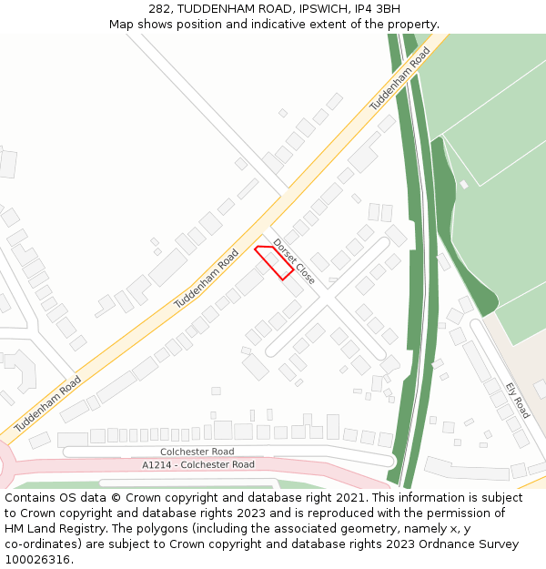 282, TUDDENHAM ROAD, IPSWICH, IP4 3BH: Location map and indicative extent of plot