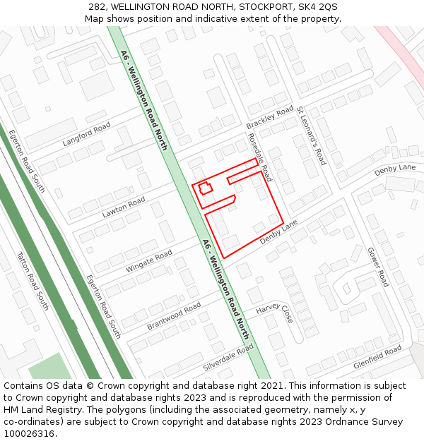 282, WELLINGTON ROAD NORTH, STOCKPORT, SK4 2QS: Location map and indicative extent of plot