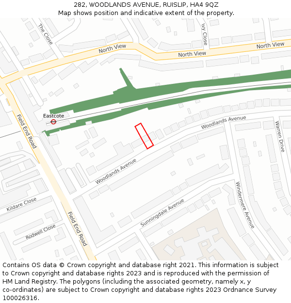 282, WOODLANDS AVENUE, RUISLIP, HA4 9QZ: Location map and indicative extent of plot