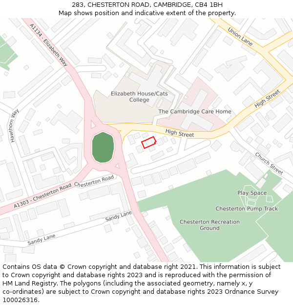 283, CHESTERTON ROAD, CAMBRIDGE, CB4 1BH: Location map and indicative extent of plot