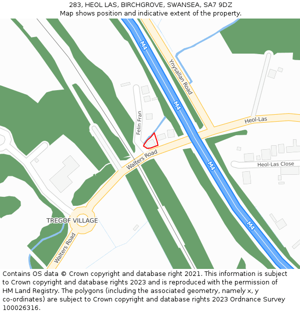 283, HEOL LAS, BIRCHGROVE, SWANSEA, SA7 9DZ: Location map and indicative extent of plot