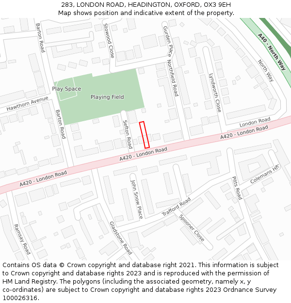 283, LONDON ROAD, HEADINGTON, OXFORD, OX3 9EH: Location map and indicative extent of plot