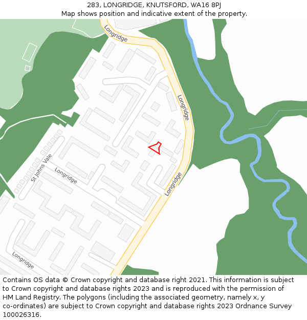 283, LONGRIDGE, KNUTSFORD, WA16 8PJ: Location map and indicative extent of plot