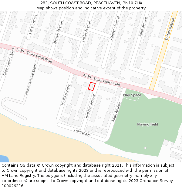 283, SOUTH COAST ROAD, PEACEHAVEN, BN10 7HX: Location map and indicative extent of plot