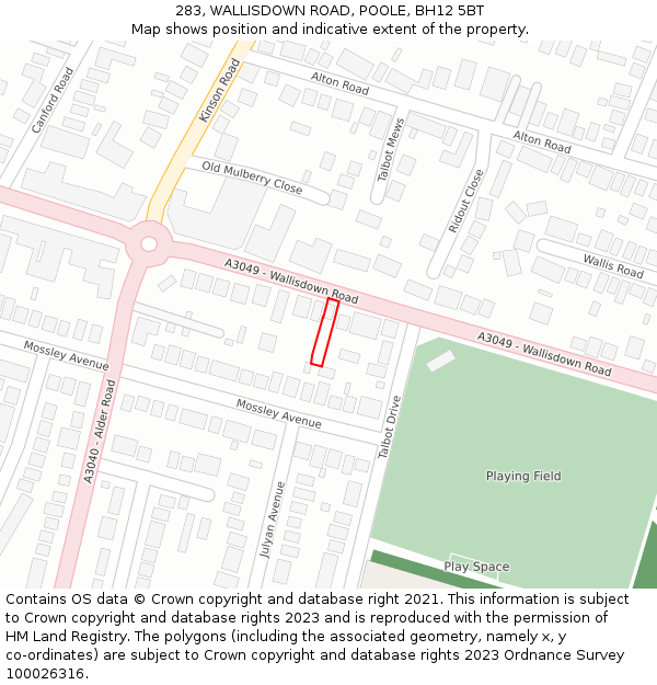 283, WALLISDOWN ROAD, POOLE, BH12 5BT: Location map and indicative extent of plot