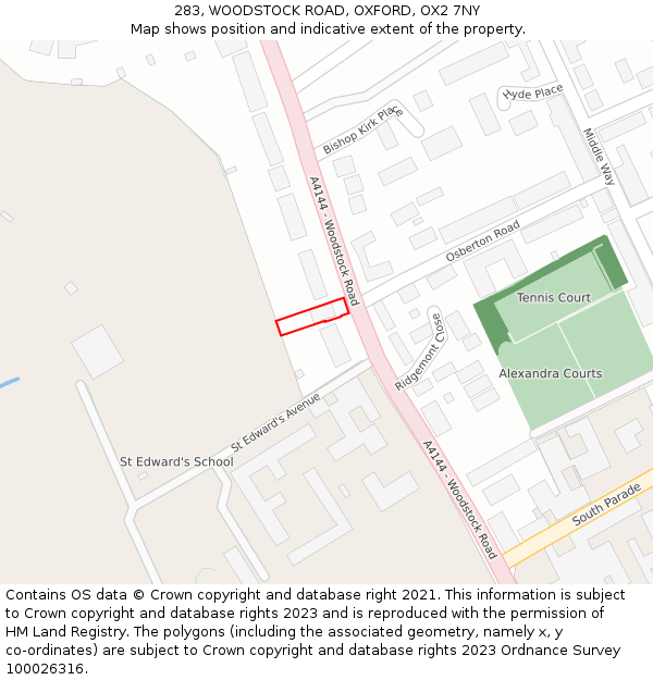 283, WOODSTOCK ROAD, OXFORD, OX2 7NY: Location map and indicative extent of plot