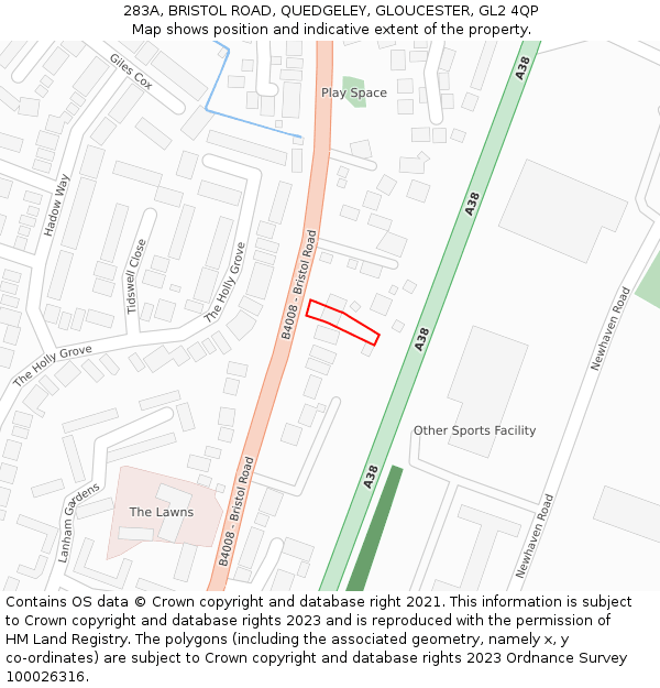 283A, BRISTOL ROAD, QUEDGELEY, GLOUCESTER, GL2 4QP: Location map and indicative extent of plot