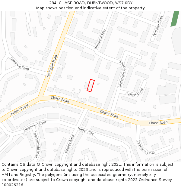 284, CHASE ROAD, BURNTWOOD, WS7 0DY: Location map and indicative extent of plot