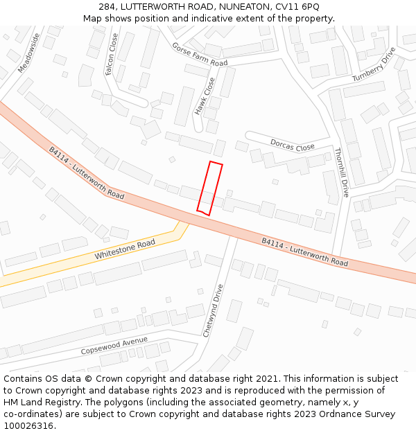 284, LUTTERWORTH ROAD, NUNEATON, CV11 6PQ: Location map and indicative extent of plot