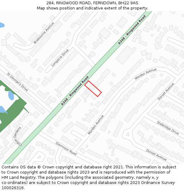 284, RINGWOOD ROAD, FERNDOWN, BH22 9AS: Location map and indicative extent of plot