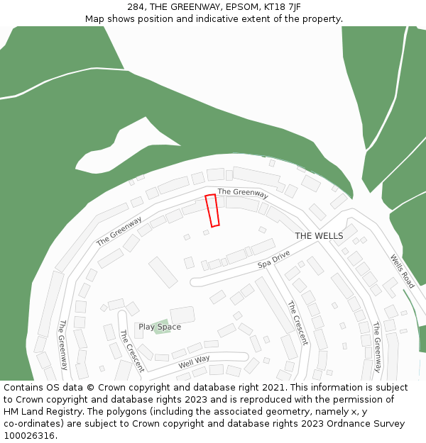 284, THE GREENWAY, EPSOM, KT18 7JF: Location map and indicative extent of plot