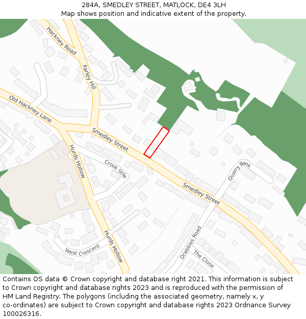 284A, SMEDLEY STREET, MATLOCK, DE4 3LH: Location map and indicative extent of plot