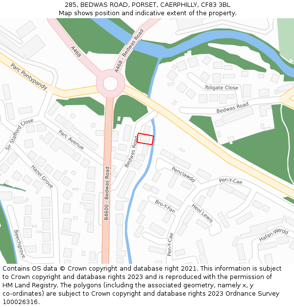 285, BEDWAS ROAD, PORSET, CAERPHILLY, CF83 3BL: Location map and indicative extent of plot