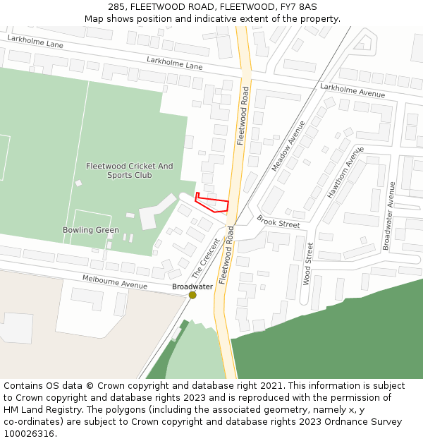 285, FLEETWOOD ROAD, FLEETWOOD, FY7 8AS: Location map and indicative extent of plot