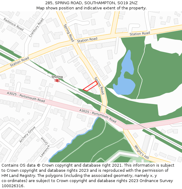 285, SPRING ROAD, SOUTHAMPTON, SO19 2NZ: Location map and indicative extent of plot