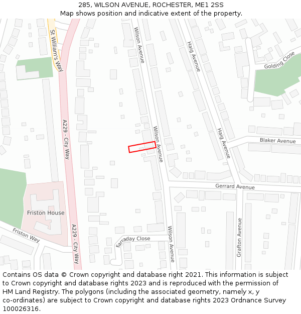 285, WILSON AVENUE, ROCHESTER, ME1 2SS: Location map and indicative extent of plot