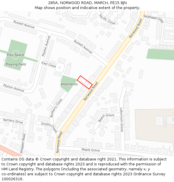 285A, NORWOOD ROAD, MARCH, PE15 8JN: Location map and indicative extent of plot