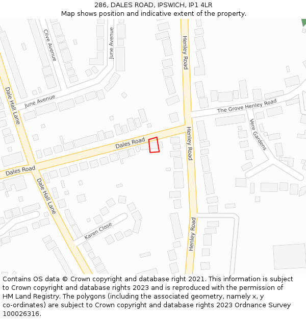 286, DALES ROAD, IPSWICH, IP1 4LR: Location map and indicative extent of plot