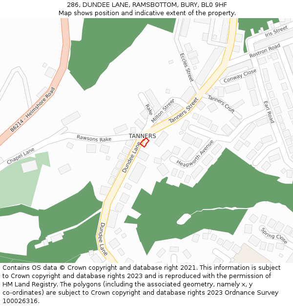 286, DUNDEE LANE, RAMSBOTTOM, BURY, BL0 9HF: Location map and indicative extent of plot