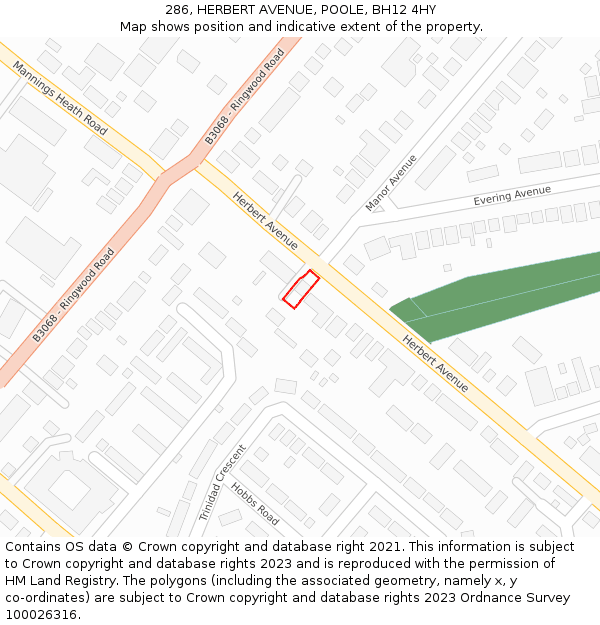 286, HERBERT AVENUE, POOLE, BH12 4HY: Location map and indicative extent of plot