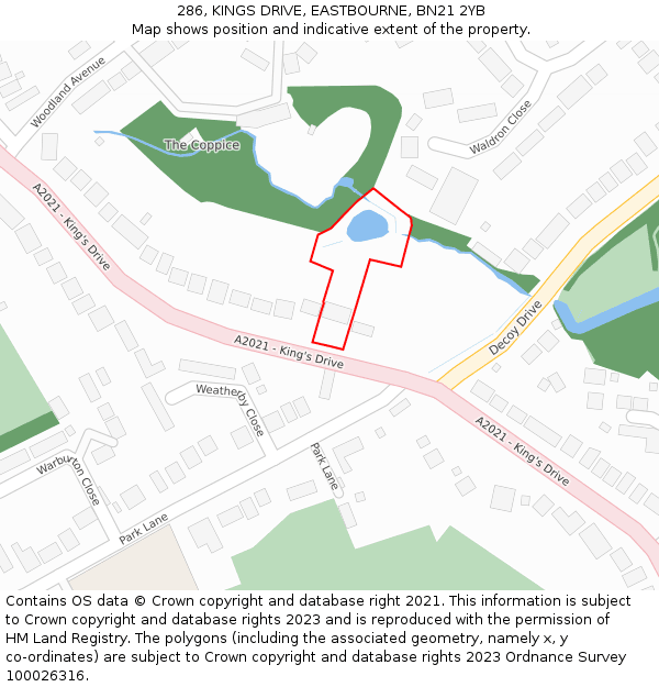 286, KINGS DRIVE, EASTBOURNE, BN21 2YB: Location map and indicative extent of plot