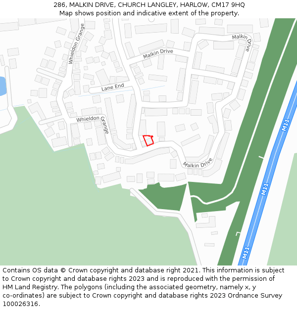 286, MALKIN DRIVE, CHURCH LANGLEY, HARLOW, CM17 9HQ: Location map and indicative extent of plot