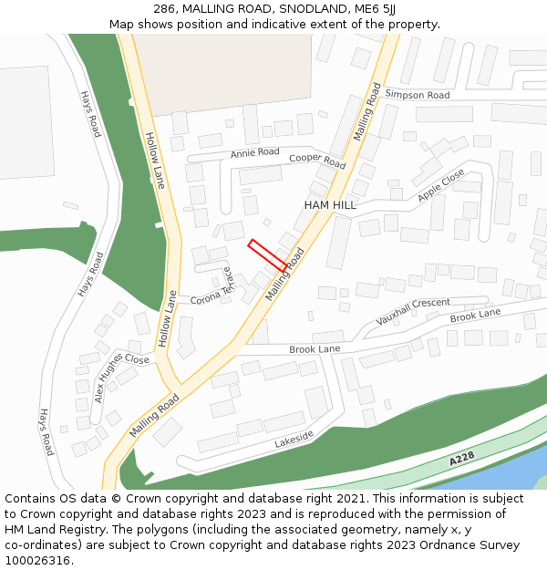 286, MALLING ROAD, SNODLAND, ME6 5JJ: Location map and indicative extent of plot