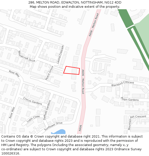 286, MELTON ROAD, EDWALTON, NOTTINGHAM, NG12 4DD: Location map and indicative extent of plot