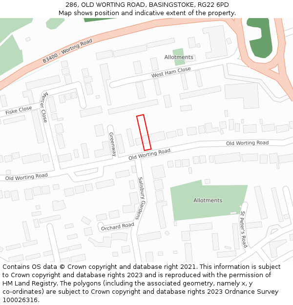 286, OLD WORTING ROAD, BASINGSTOKE, RG22 6PD: Location map and indicative extent of plot