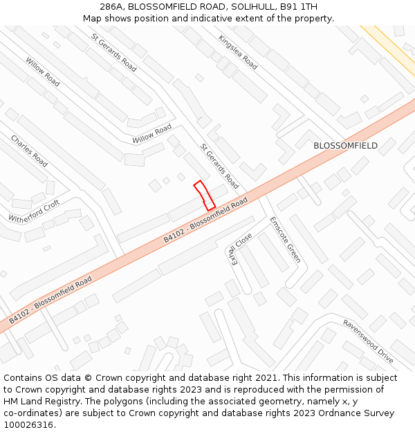 286A, BLOSSOMFIELD ROAD, SOLIHULL, B91 1TH: Location map and indicative extent of plot