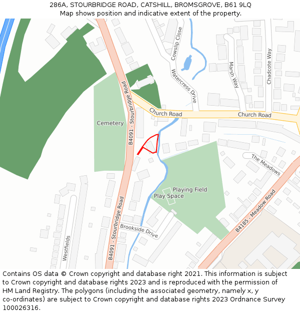 286A, STOURBRIDGE ROAD, CATSHILL, BROMSGROVE, B61 9LQ: Location map and indicative extent of plot