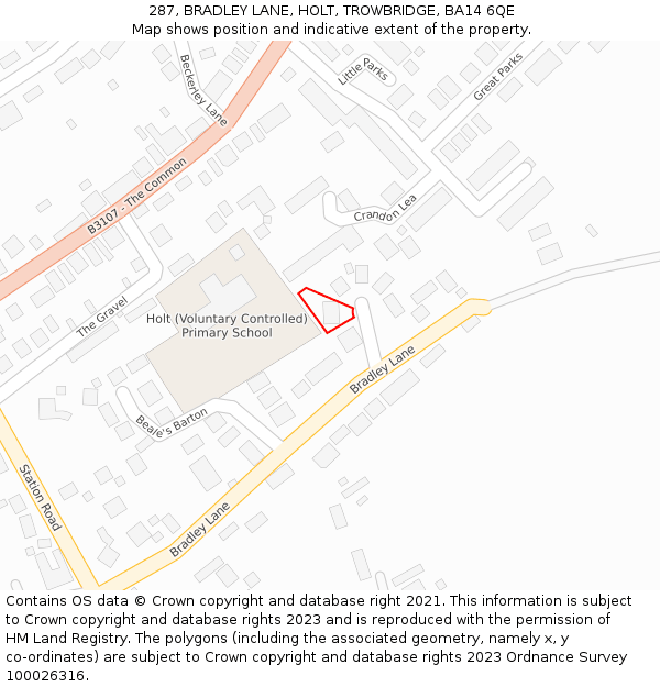 287, BRADLEY LANE, HOLT, TROWBRIDGE, BA14 6QE: Location map and indicative extent of plot