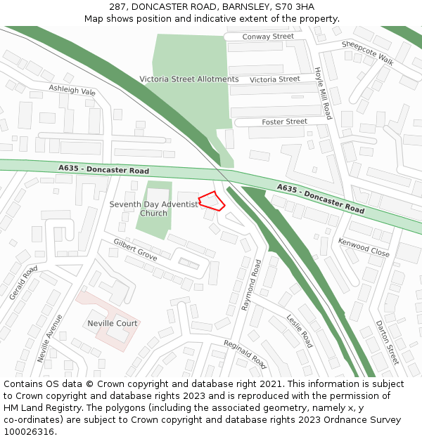 287, DONCASTER ROAD, BARNSLEY, S70 3HA: Location map and indicative extent of plot