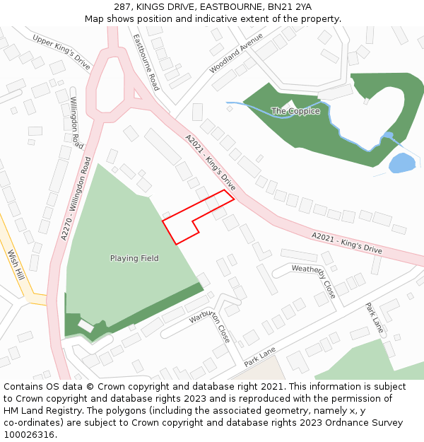 287, KINGS DRIVE, EASTBOURNE, BN21 2YA: Location map and indicative extent of plot