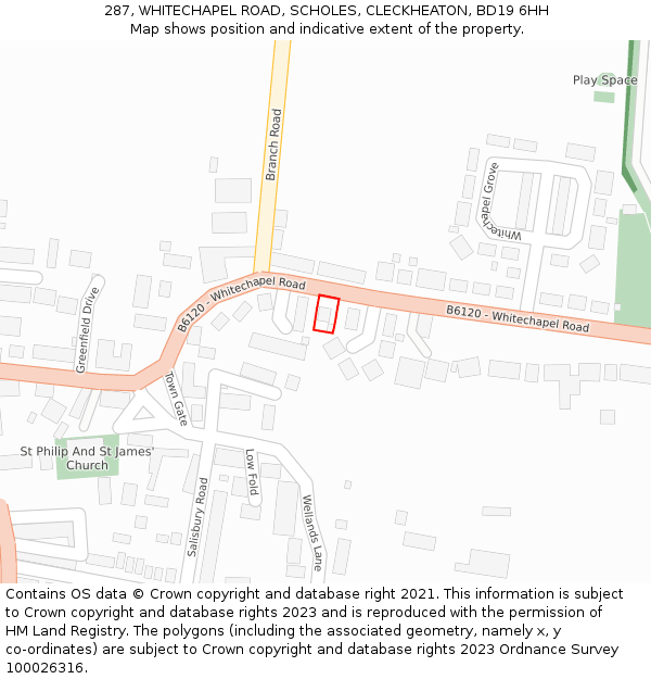 287, WHITECHAPEL ROAD, SCHOLES, CLECKHEATON, BD19 6HH: Location map and indicative extent of plot