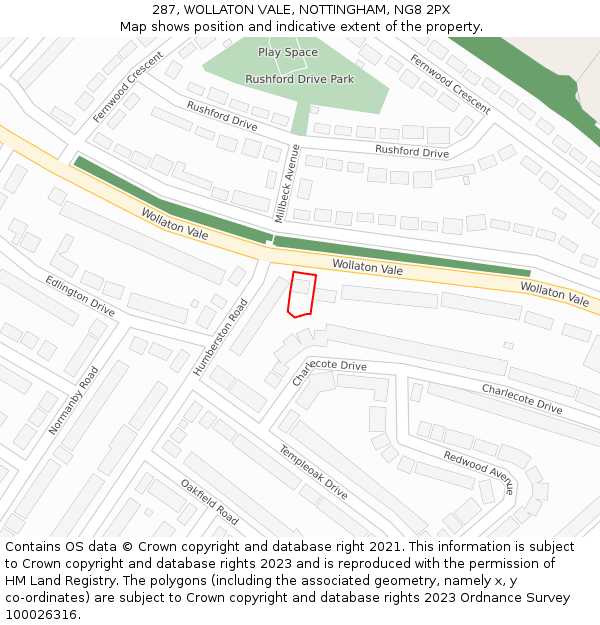 287, WOLLATON VALE, NOTTINGHAM, NG8 2PX: Location map and indicative extent of plot