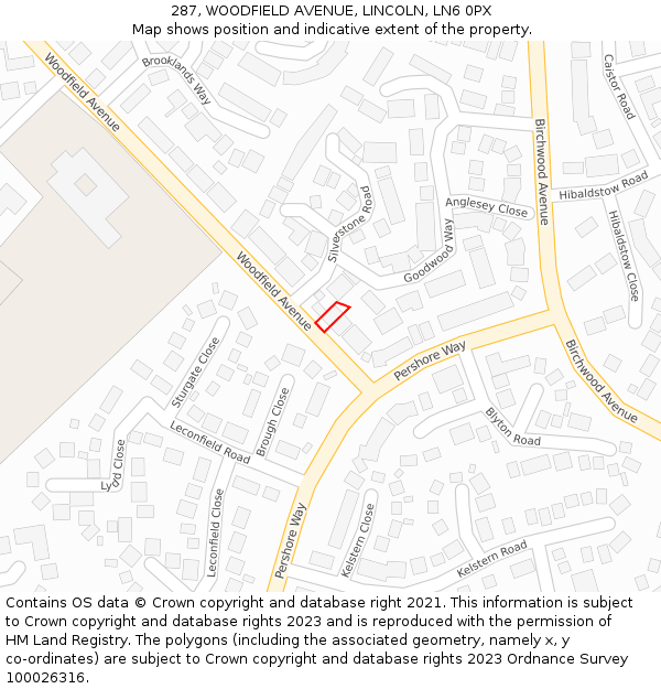 287, WOODFIELD AVENUE, LINCOLN, LN6 0PX: Location map and indicative extent of plot