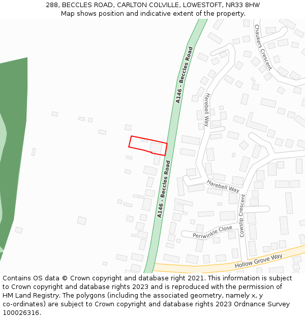 288, BECCLES ROAD, CARLTON COLVILLE, LOWESTOFT, NR33 8HW: Location map and indicative extent of plot