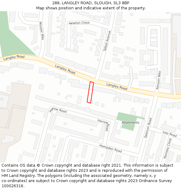 288, LANGLEY ROAD, SLOUGH, SL3 8BP: Location map and indicative extent of plot